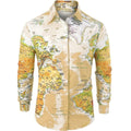 Mens Shirt World Map Print HiddenG Button Slim Fit Shirts