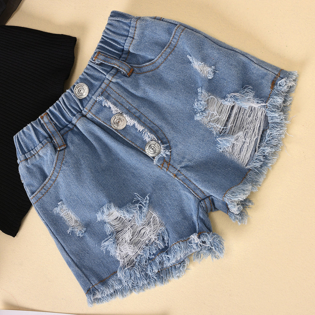 Ripped Top Denim Shorts Girls Fit