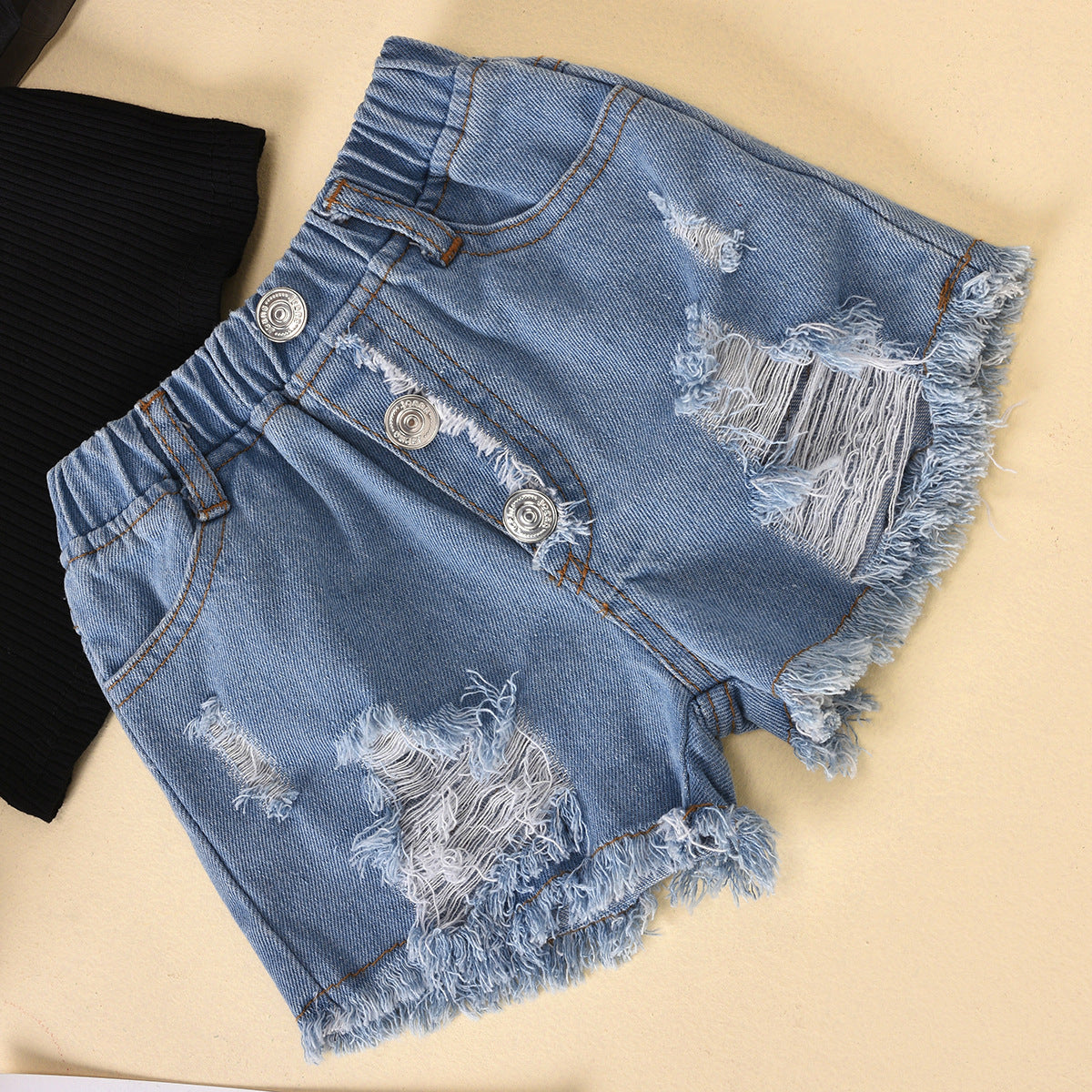Ripped Top Denim Shorts Girls Fit
