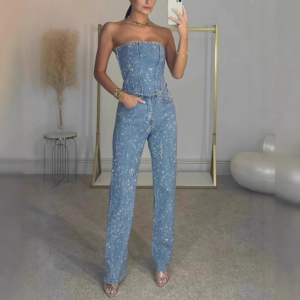 Sparkle Denim Corset Jumpsuit | EshasBougiWorld