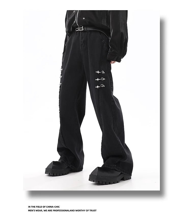 RetroBuckle Raw Hem Jeans Men