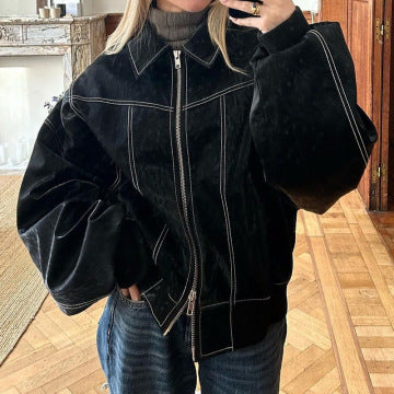 Faux Leather Bomber Jacket