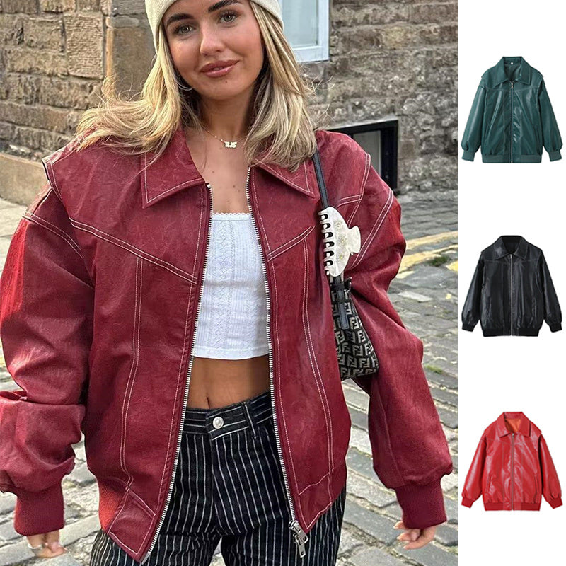 Faux Leather Bomber Jacket
