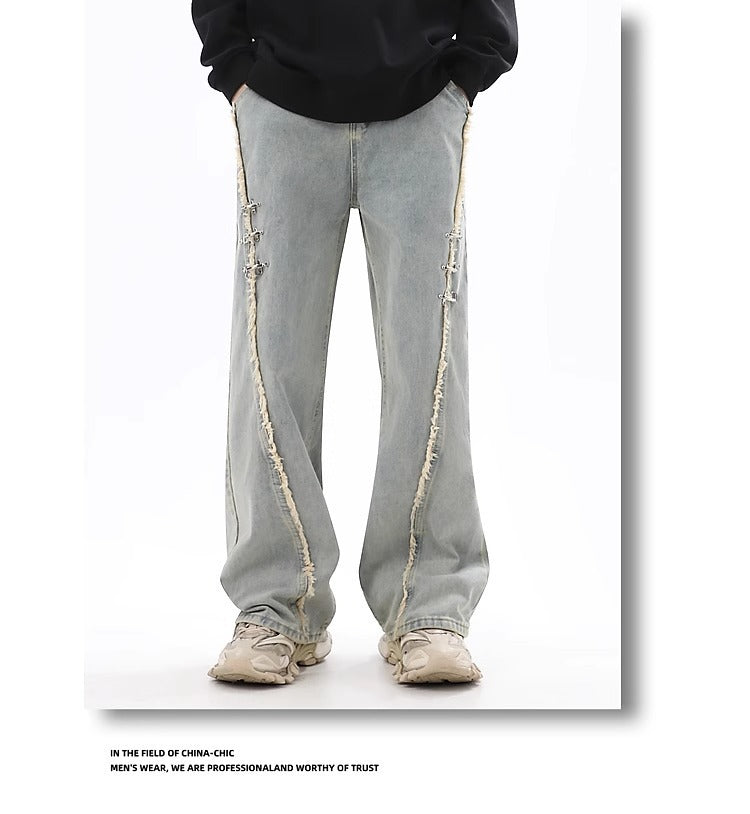 RetroBuckle Raw Hem Jeans Men